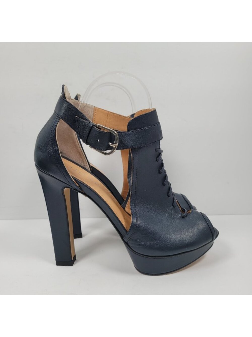 Calzados Cegl Leather Navy High Heel Platform Sandals US Size 8